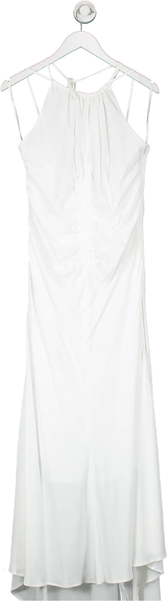 Karen Millen White Premium Ruched Halter Strappy Maxi Dress UK 12