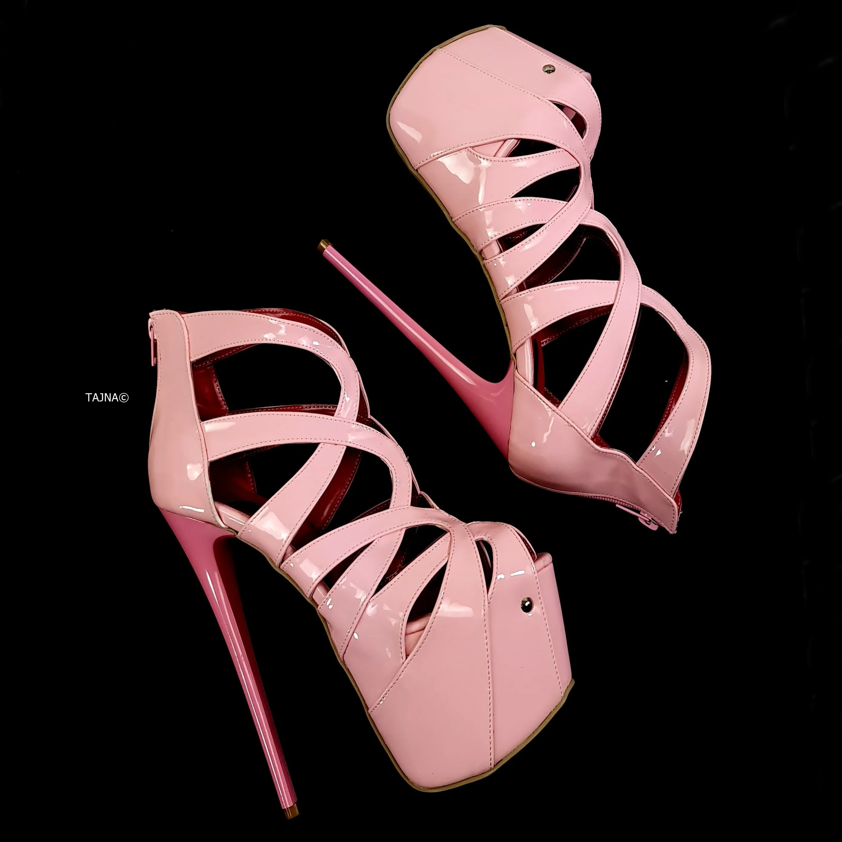 Light Pink Gloss Ankle Cage Bondage High Heels