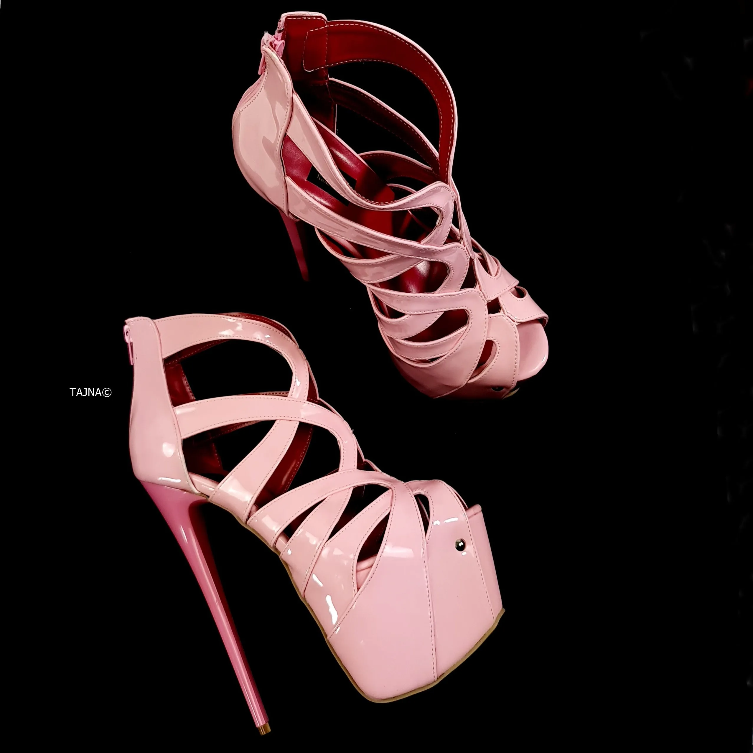 Light Pink Gloss Ankle Cage Bondage High Heels