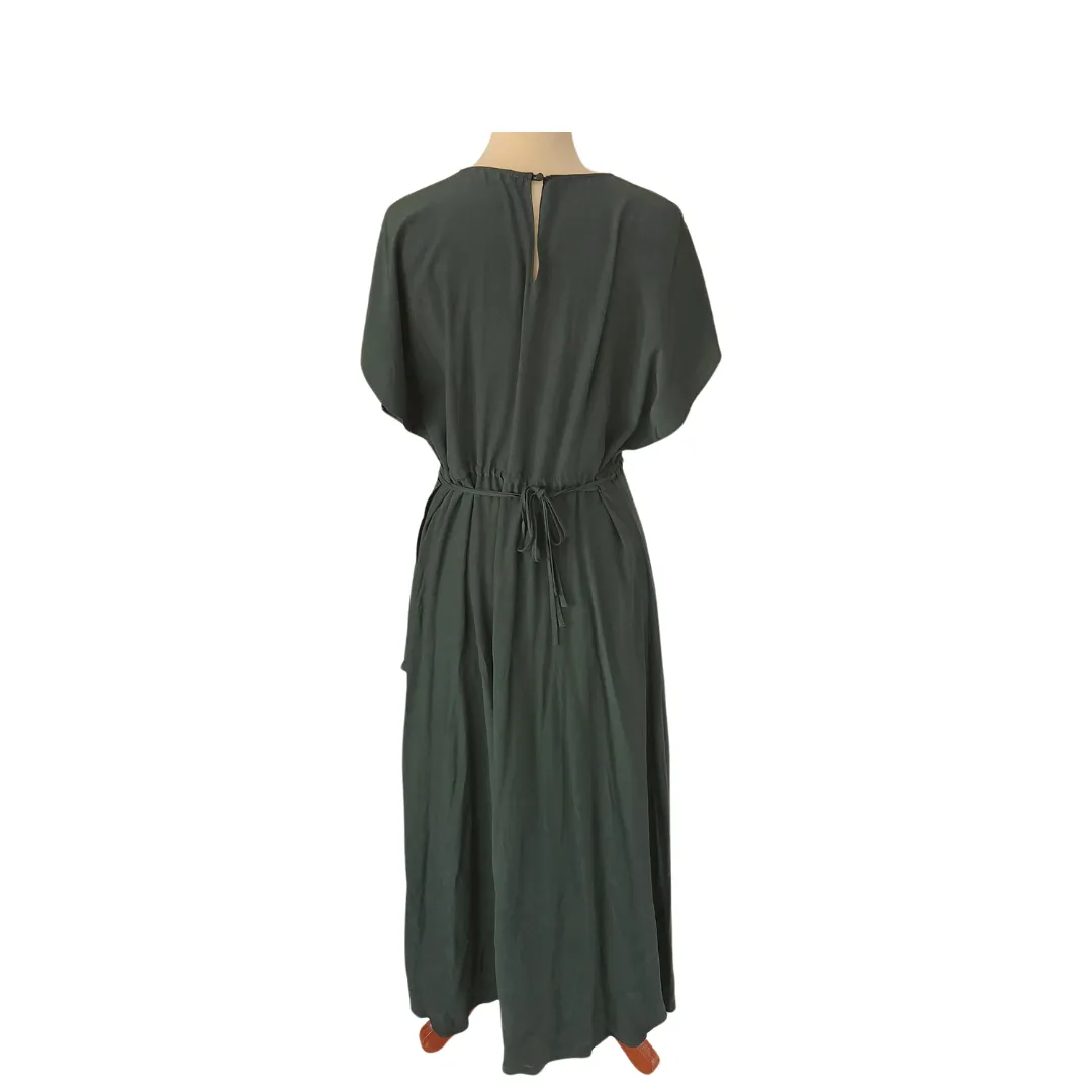 Mango Emerald Green Butterfly Sleeves Midi Dress | Pre Loved |