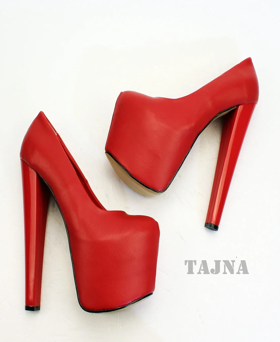 Matte Red High Heel Platform Shoes