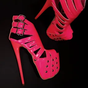 Multi Belted Pink Neon Ankle Cut Pin High Heels