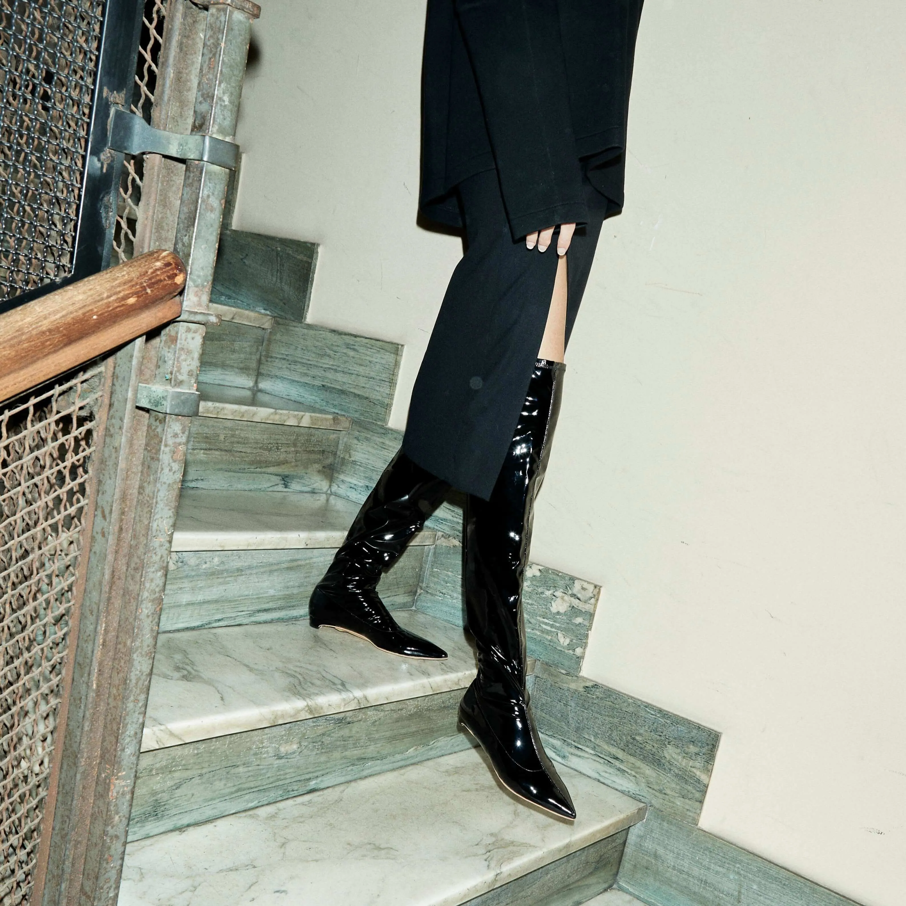 NICOLETTA | Black - Vegan Patent Over-The-Knee Boots