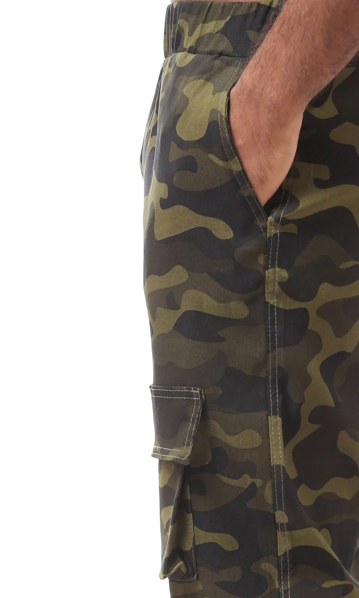 O170581 Slip On Camo Trousers With Elastic Waist