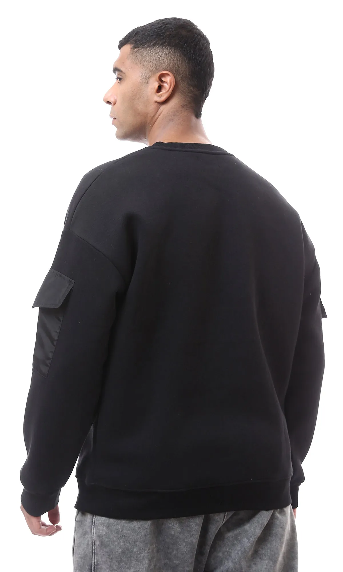 O175782 Black Sweatshirt With Patched Pockets On Sleeves