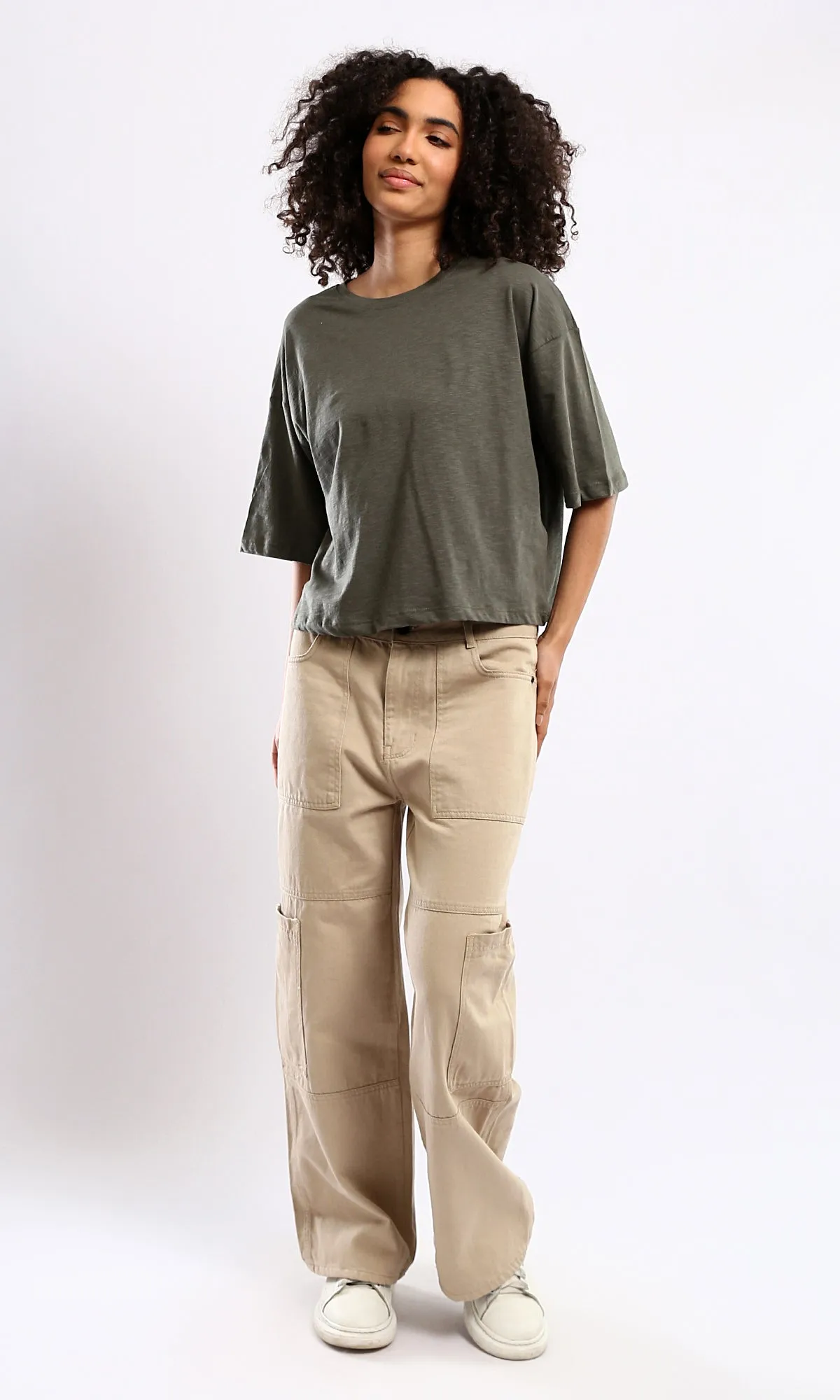 O179808 Heather Dark Olive Relaxed Fit Summer Tee