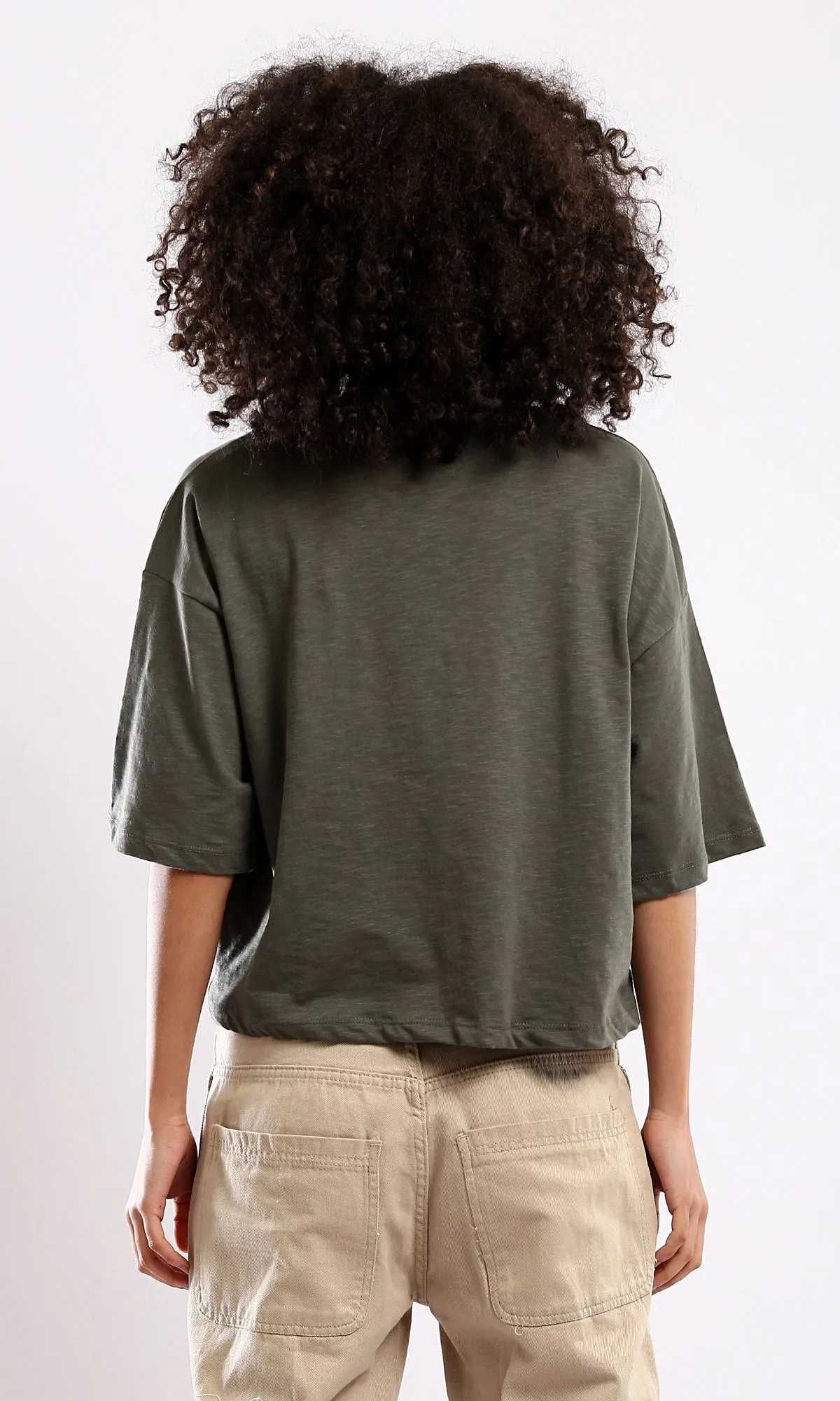 O179808 Heather Dark Olive Relaxed Fit Summer Tee