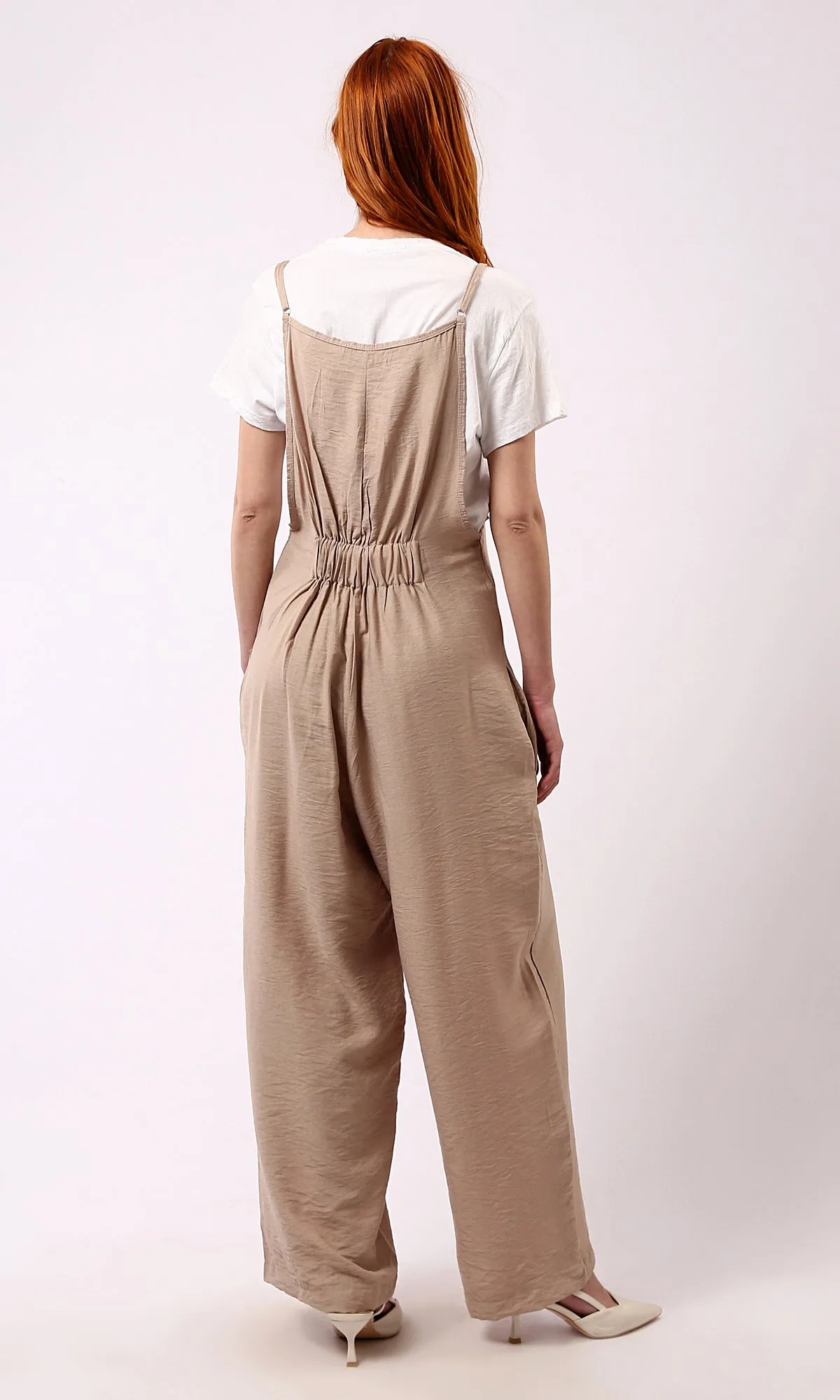 O181650 Square Neck Sleeveless Trendy Relaxed Jumpsuit - Light Coffee