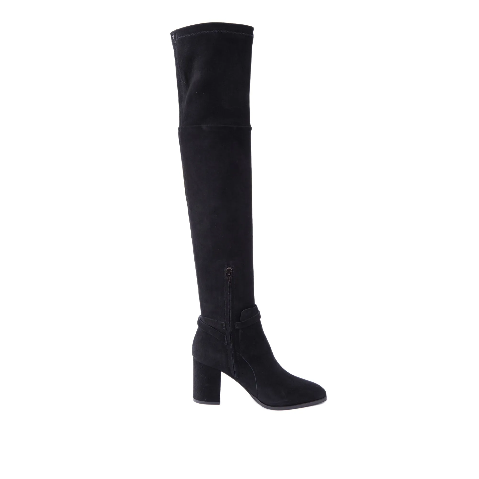 Over-the-knee Heeled Boot Stretch Camoscio Black