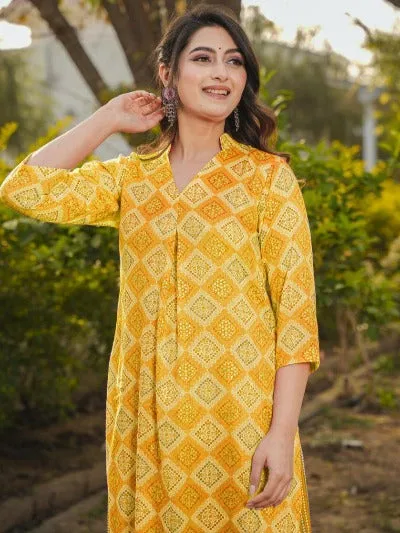 Plus Size Yellow Rayon Digital Print Kurti Pant Set Of 2