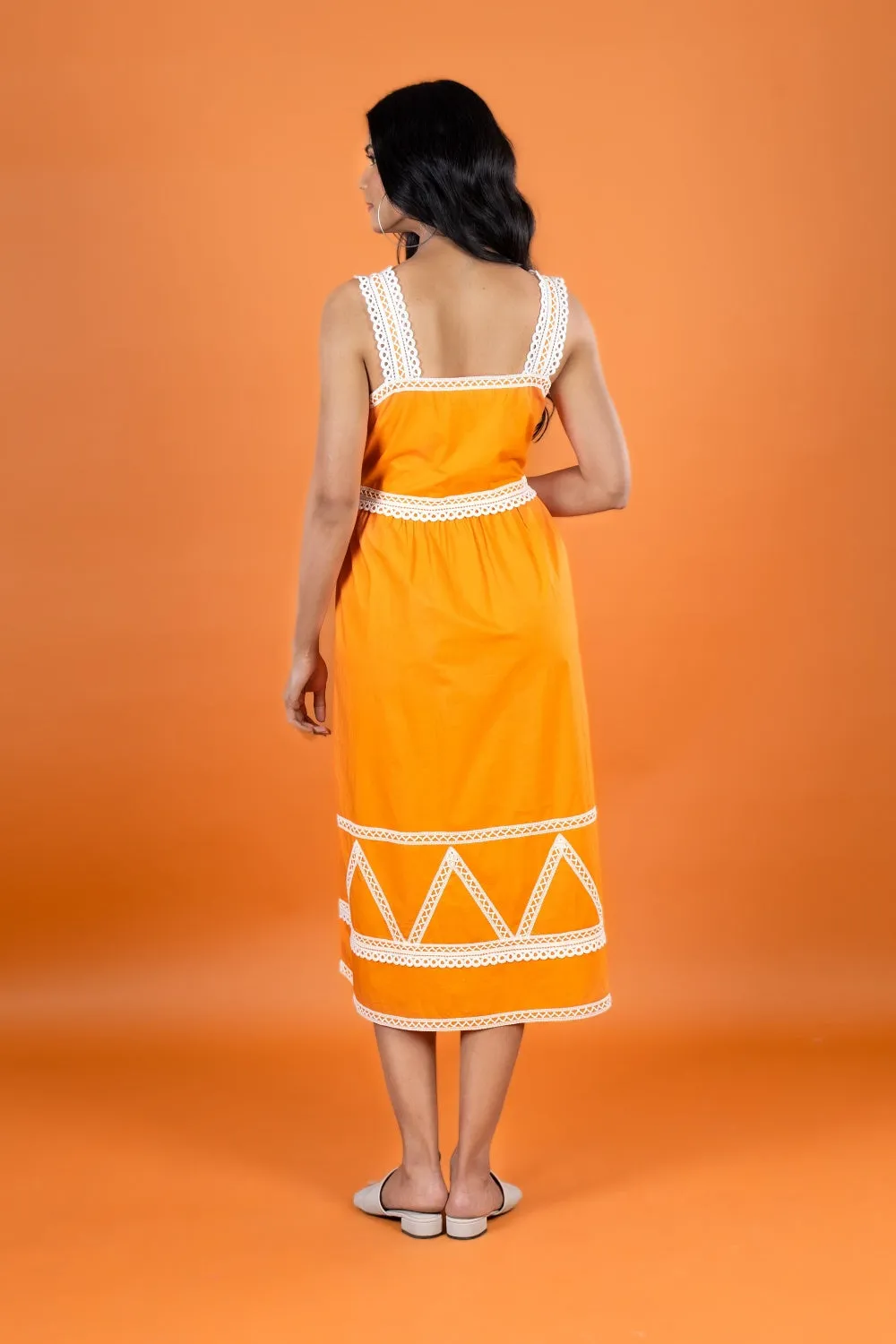 POPPY LACE MIDI DRESS TANGERINE