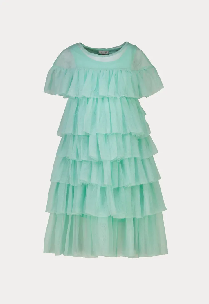 Solid Tiered Tulle Layers Sheer Dress