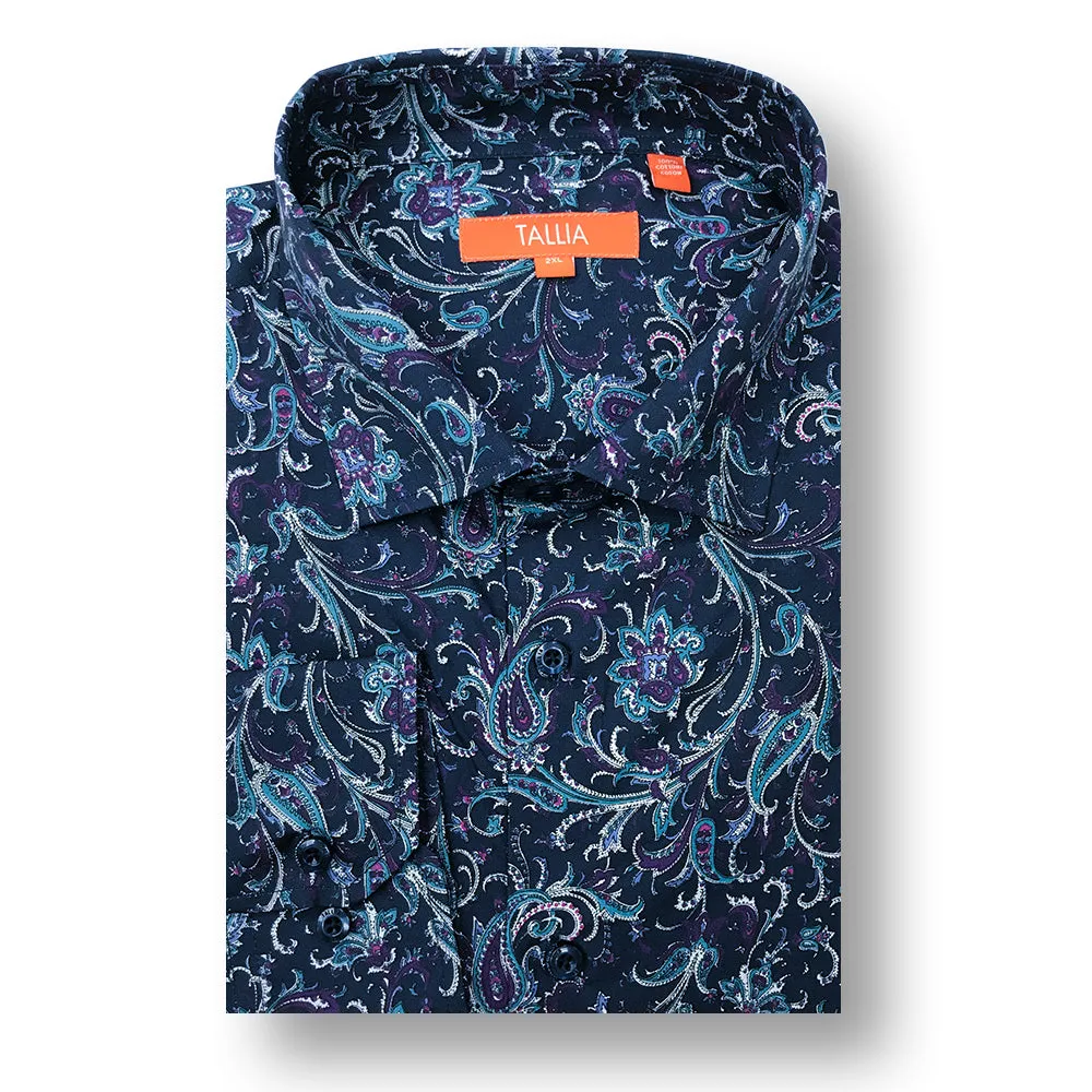 TALLIA BIG AND TALL - MENS PAISLEY DRESS SHIRT - NAVY