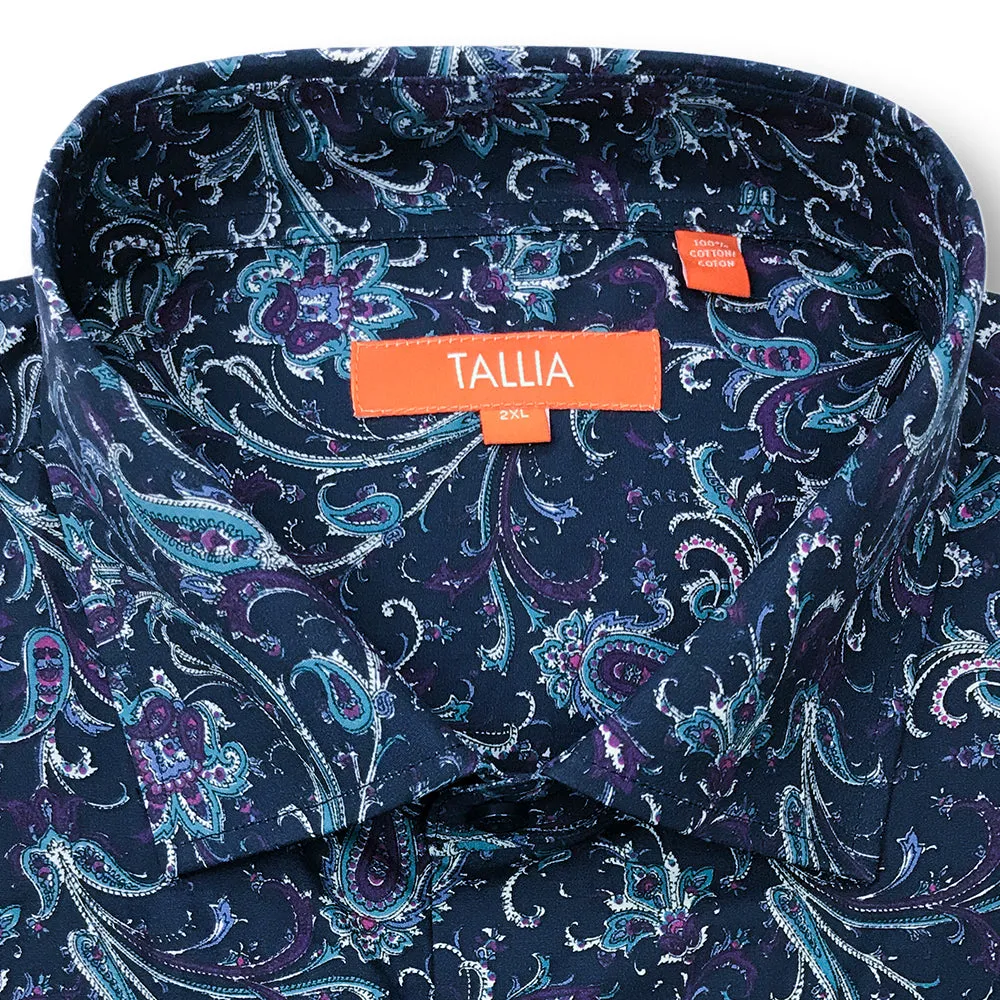 TALLIA BIG AND TALL - MENS PAISLEY DRESS SHIRT - NAVY