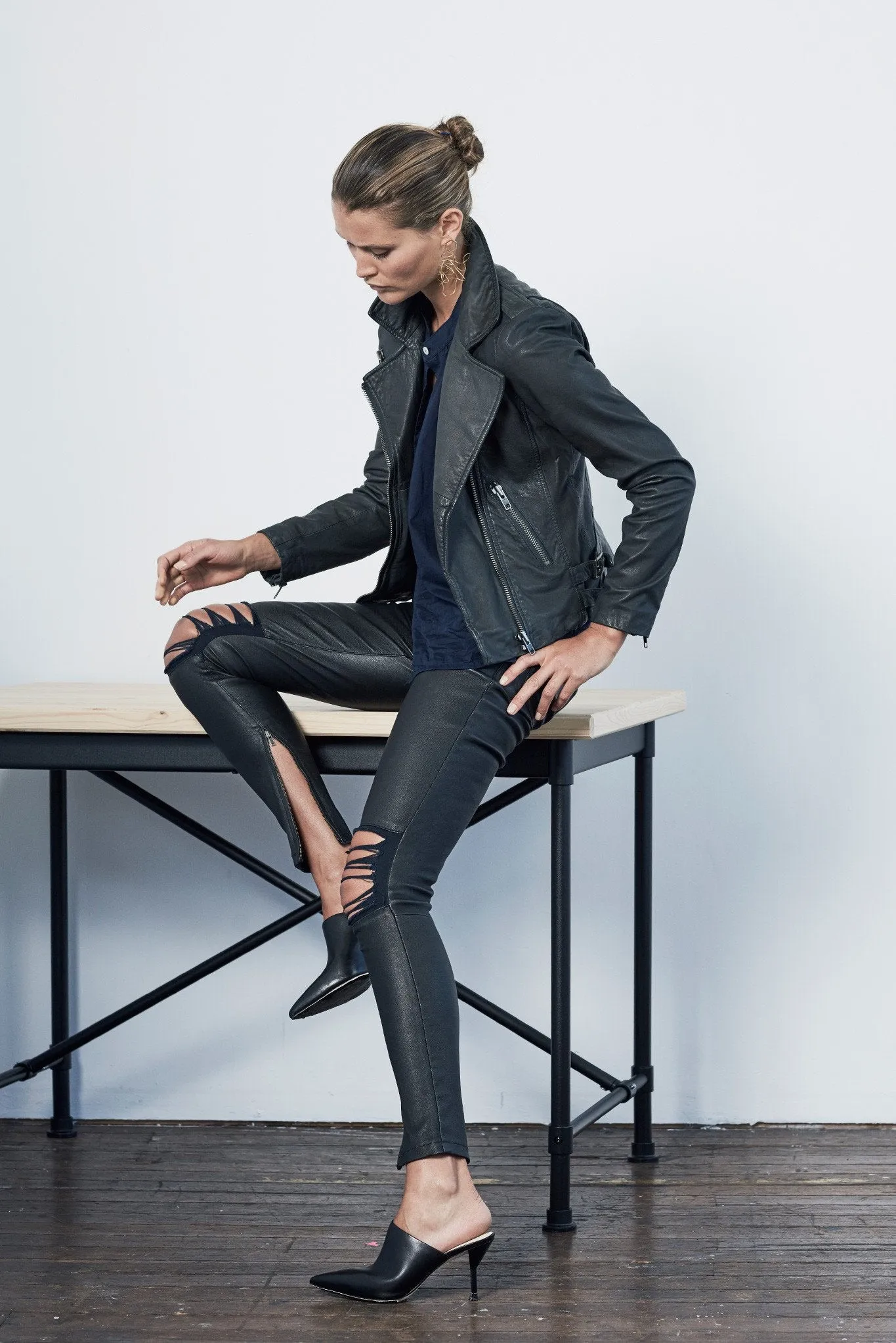 The New Yorker Motor Jacket Worn in Charcoal Leather