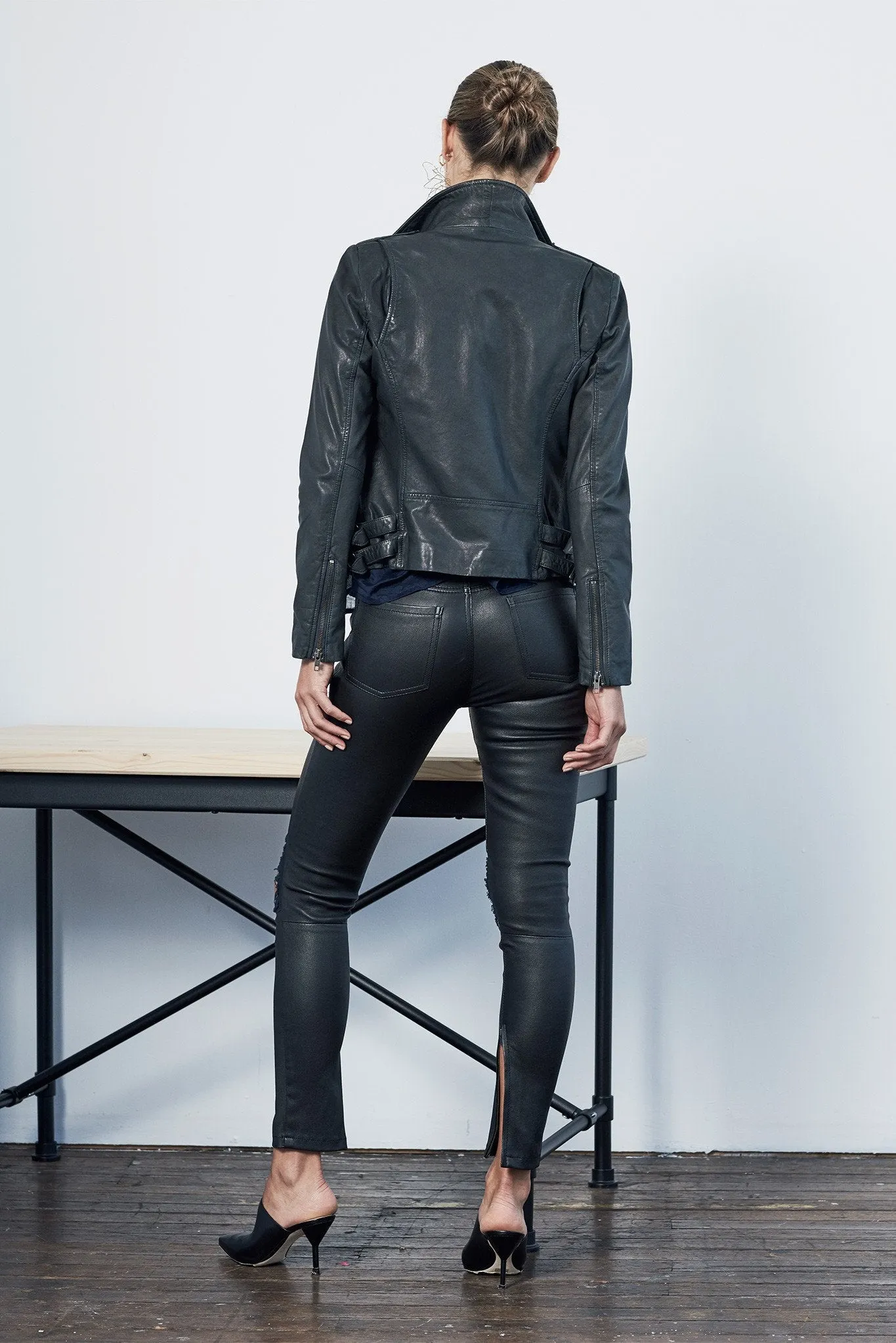 The New Yorker Motor Jacket Worn in Charcoal Leather