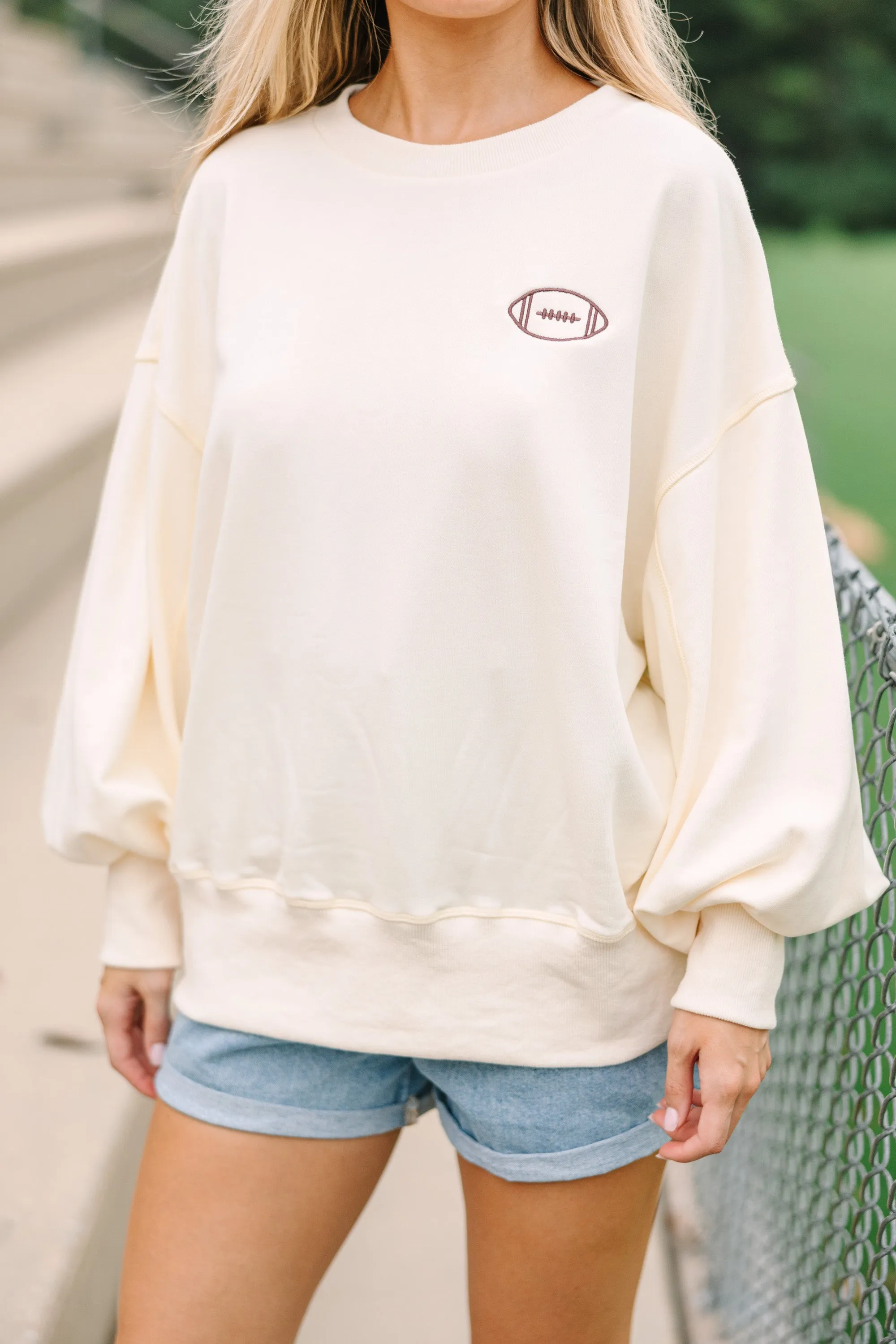 Touchdown Cream Embroidered Pullover