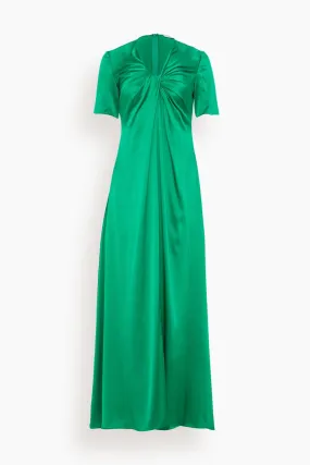 Twist Front Short Sleeve Gown in Emerald