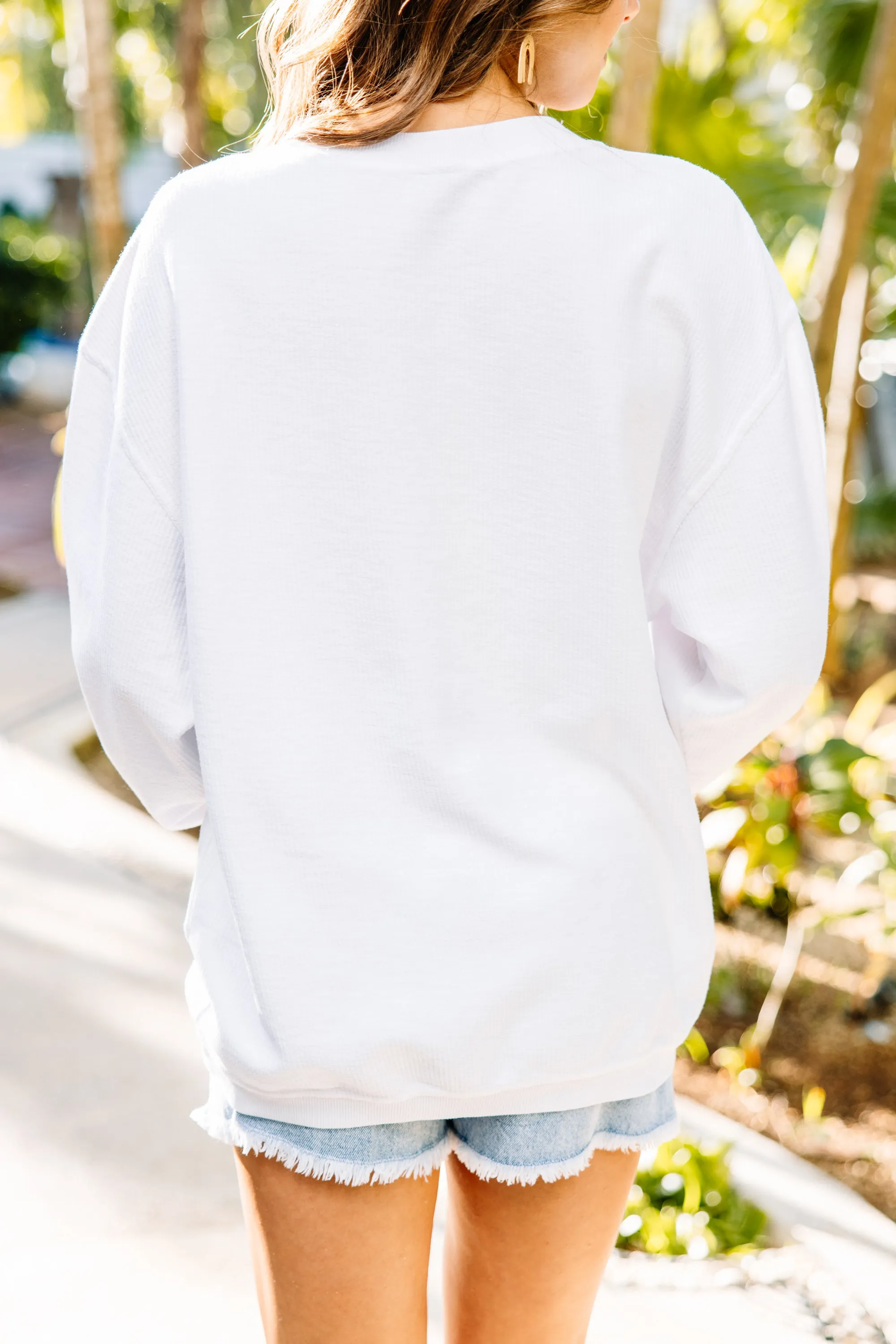 Vacay White Corded Embroidered Sweatshirt