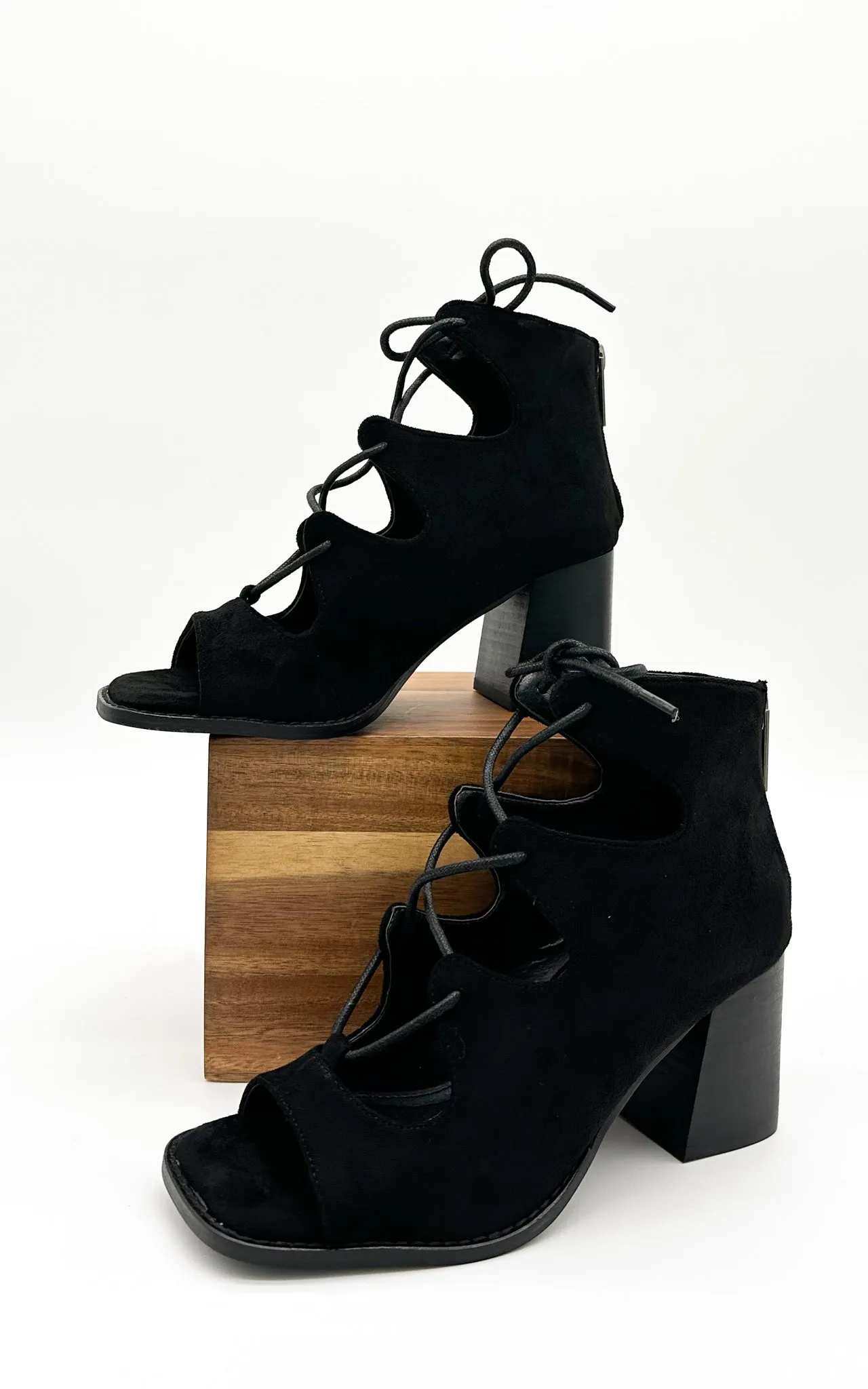 Wally Heeled Sandal in Black Suede