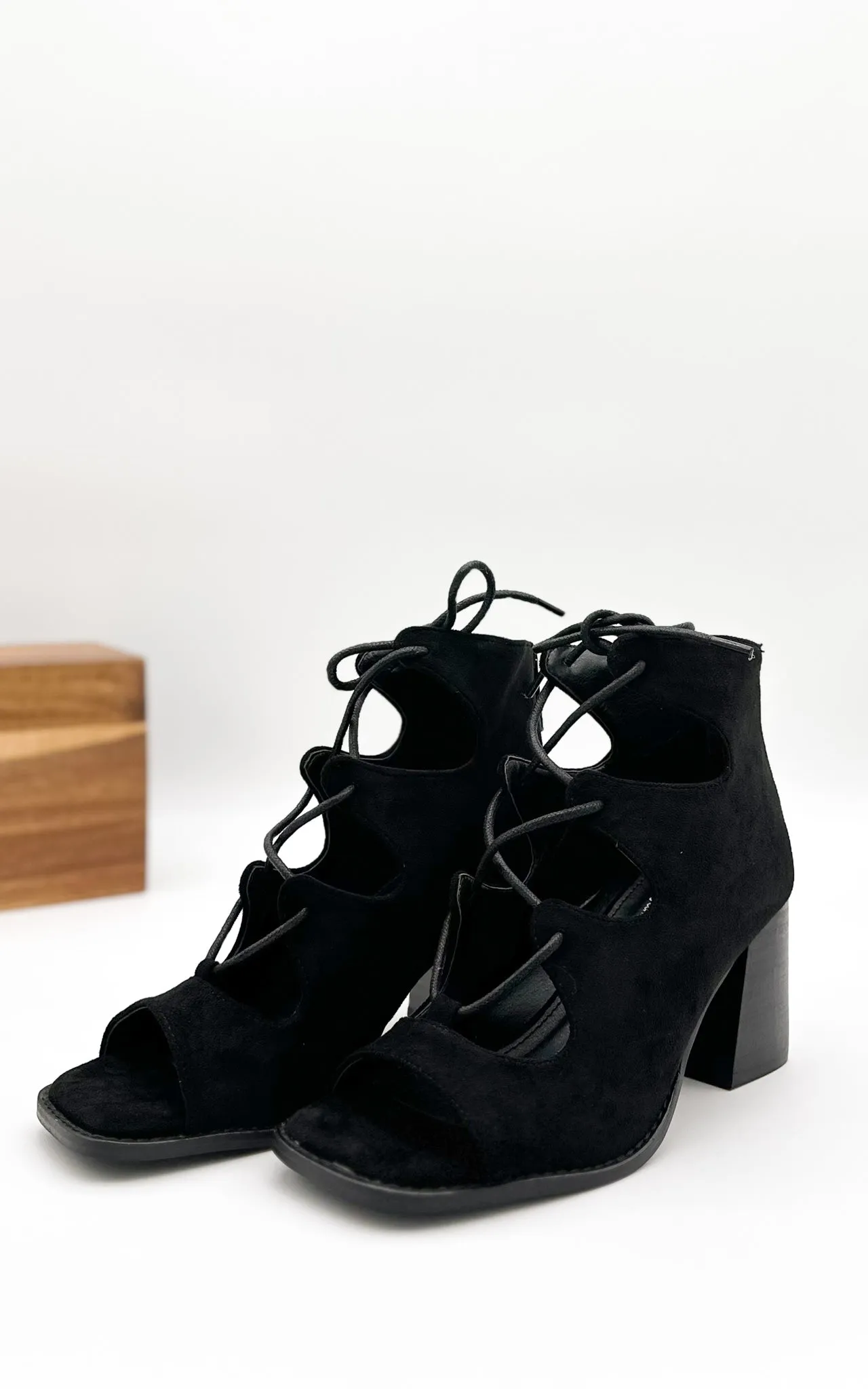 Wally Heeled Sandal in Black Suede