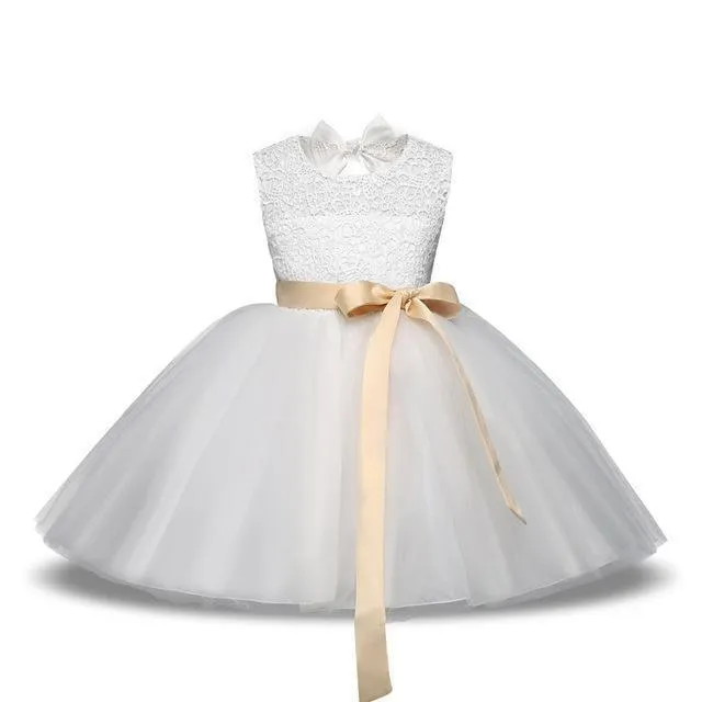 White Sleeveless Flower Girl Dress