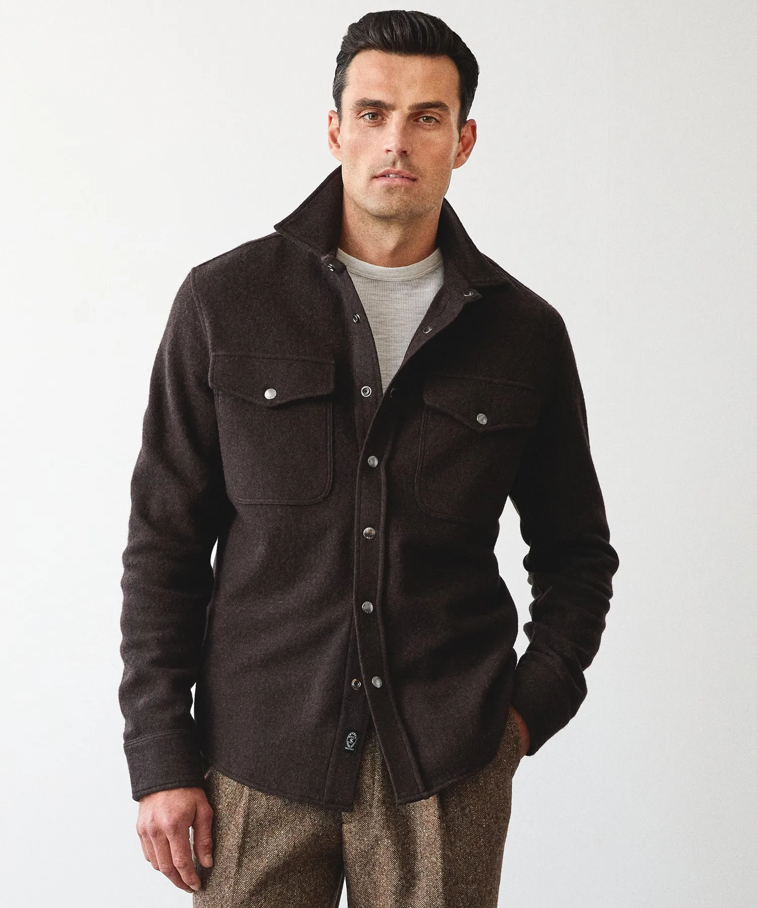 Wool Cashmere Military Shirt in Brown