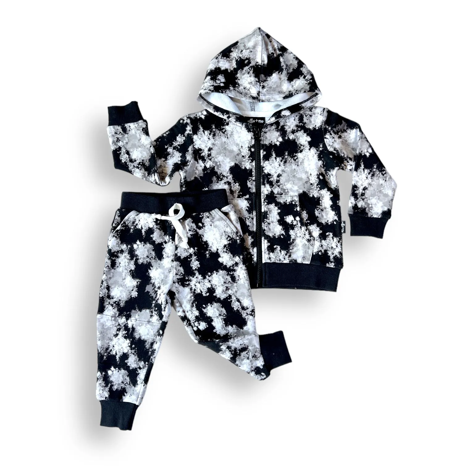 ZIP HOODIE- Black Tie Dye Bamboo French Terry